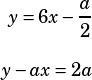 \begin{align*}y=6x-\dfrac{a}{2}\\[8pt]y-ax=2a\end{align*}