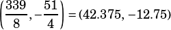 \left(\dfrac{339}{8},-\dfrac{51}{4}\right)=(42.375,-12.75)
