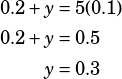 \begin{align*}0.2+y&=5(0.1)\\0.2+y&=0.5\\y&=0.3\end{align*}